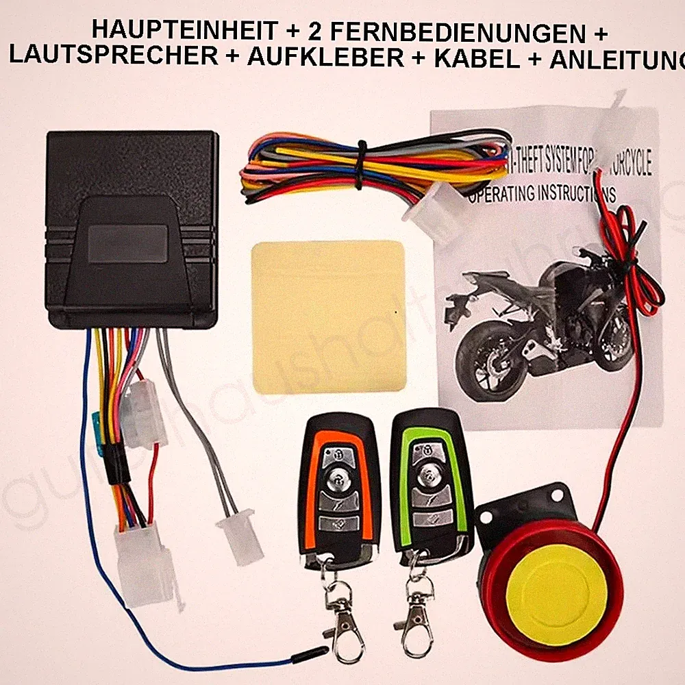 Motorrad Alarmanlage Diebstahlschutz 12V Motorstart mit 2 Fernbedienungen Neu