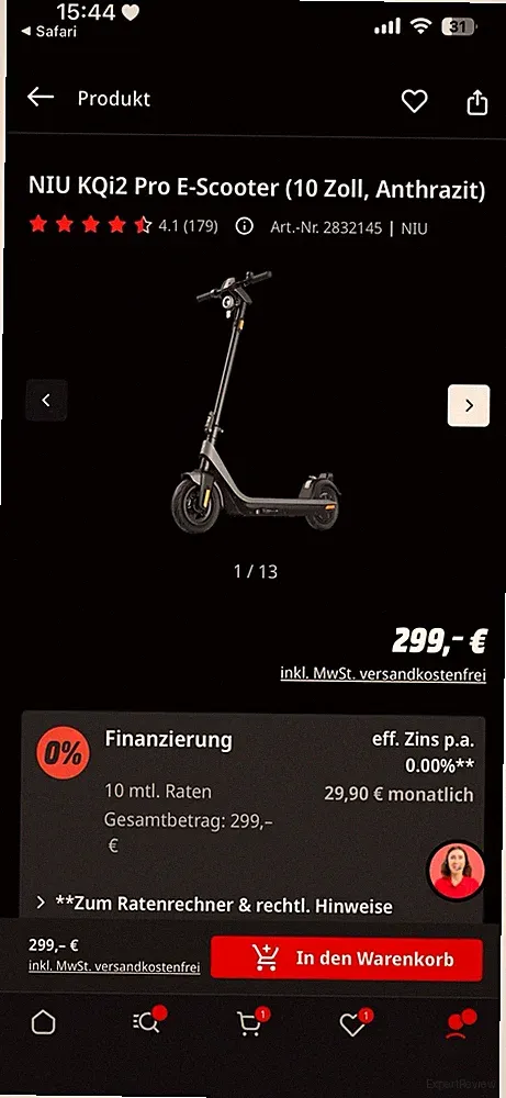 NIU KQi2 Pro E-Scooter, 10 Zoll, Anthrazit, Bis zu 40 KM BESCHREIBUNG!!!