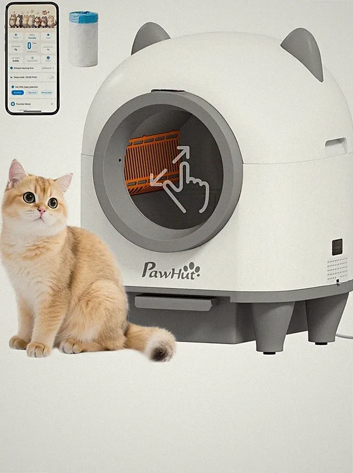 PawHut selbstreinigende Katzentoilette mit App-Steuerung, Weiß/Grau