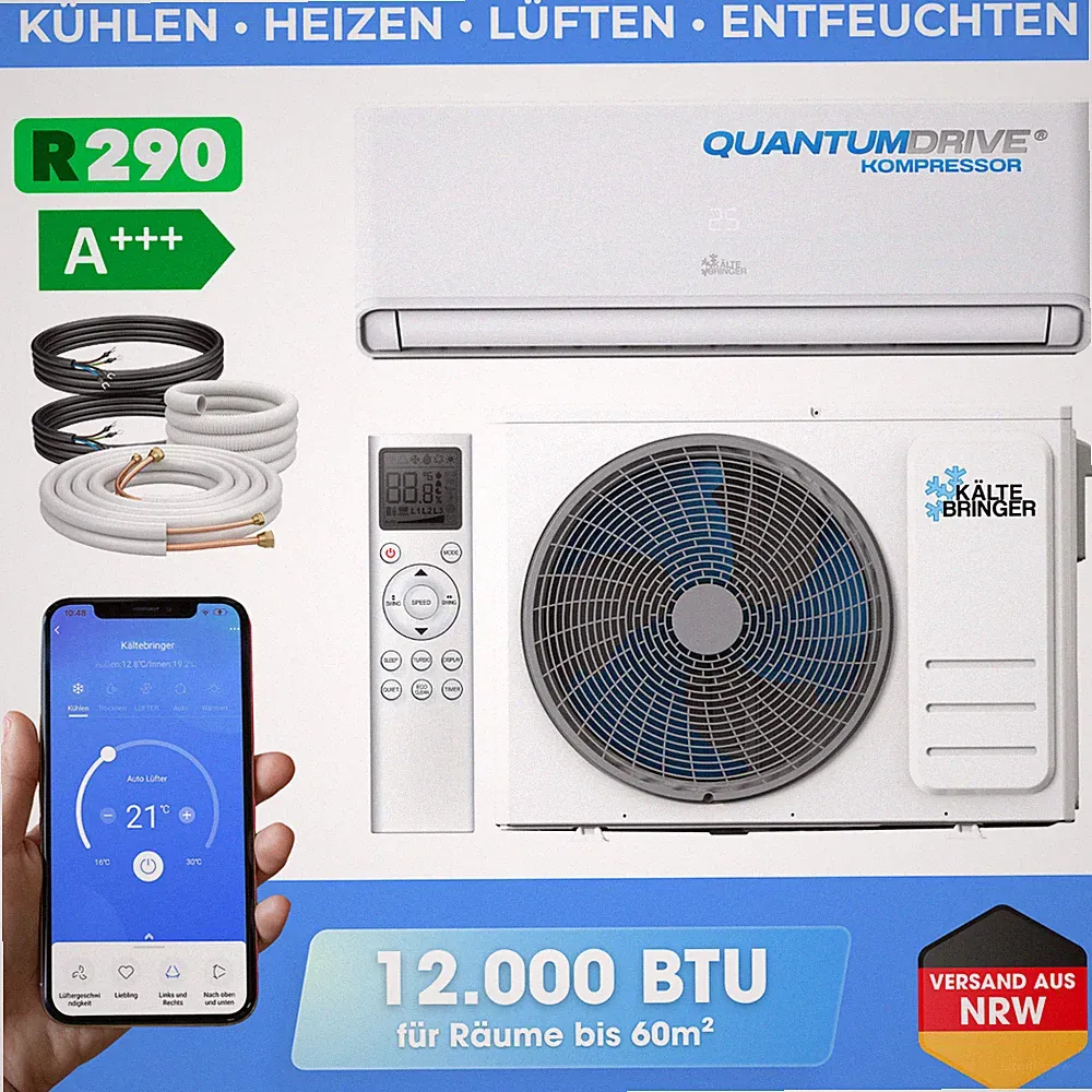 R290 Split Klimaanlage A+++ 12000BTU 3,7kW Klimagerät mit Heizfunktion WLAN APP