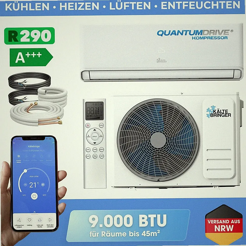 R290 Split Klimaanlage A+++ 9000 BTU 2,8 kW Klimagerät mit Heizfunktion WLAN APP