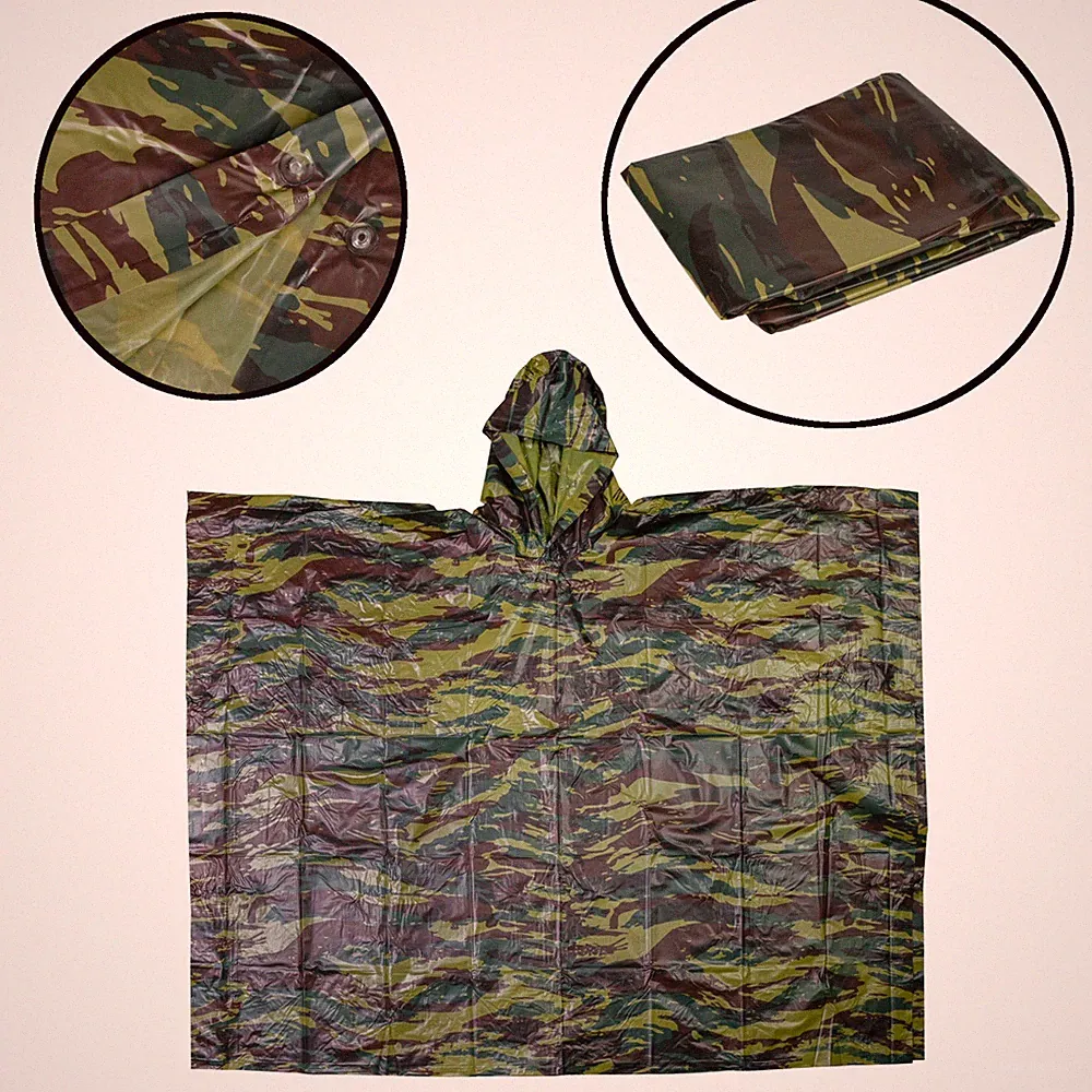 Regenponcho Camouflage Regenumhang Regenschutz Nässeschutz mit Kapuze Regenpocho