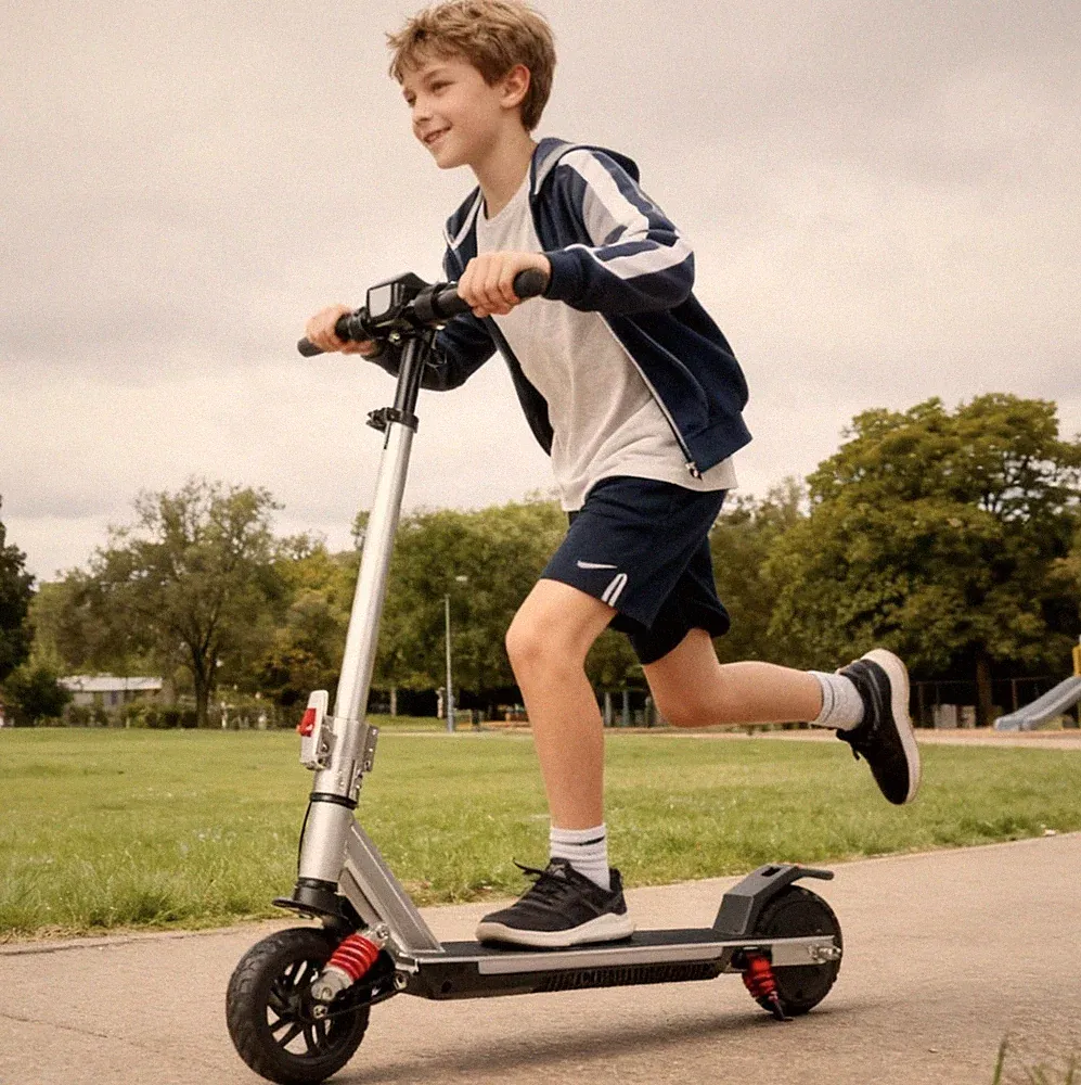 S31 Kinder Elektroroller mit Federung, klappbar E-Scooter Silber ab 10 Jahren