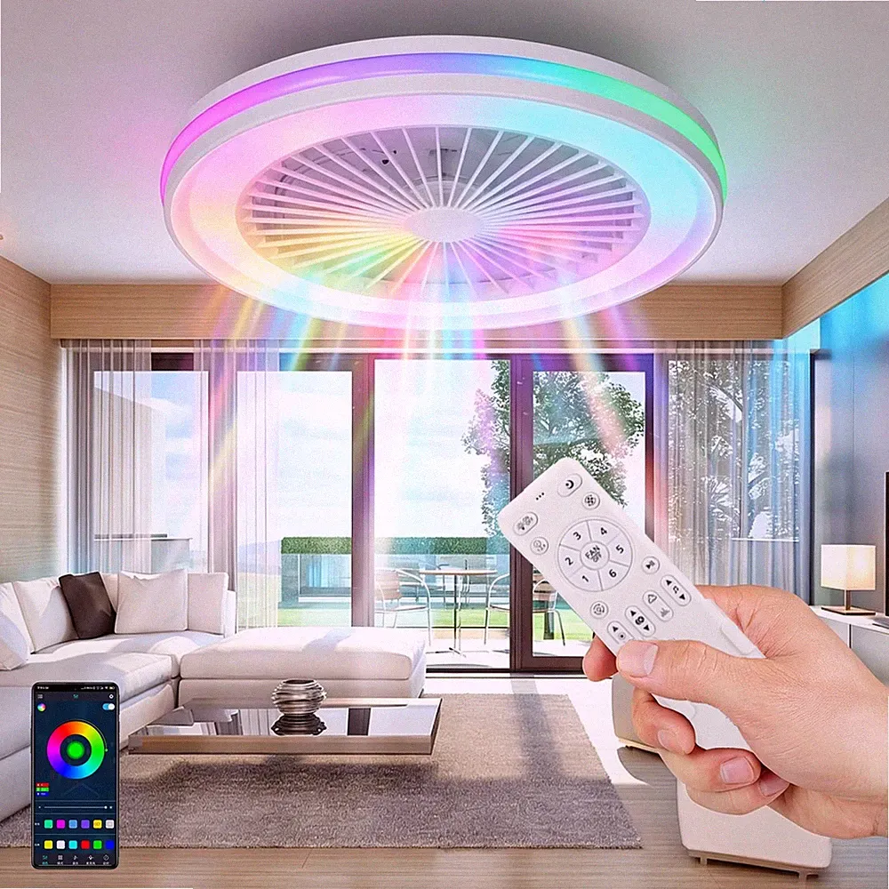 Smart Bluetooth RGB Deckenventilator mit RGB Beleuchtung Dimmbar +Fernbedienung