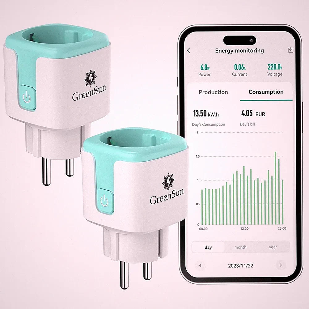 Smart Steckdose mit Strommessung für Balkonkraftwerk 16A, WLAN, PV Stromzähler