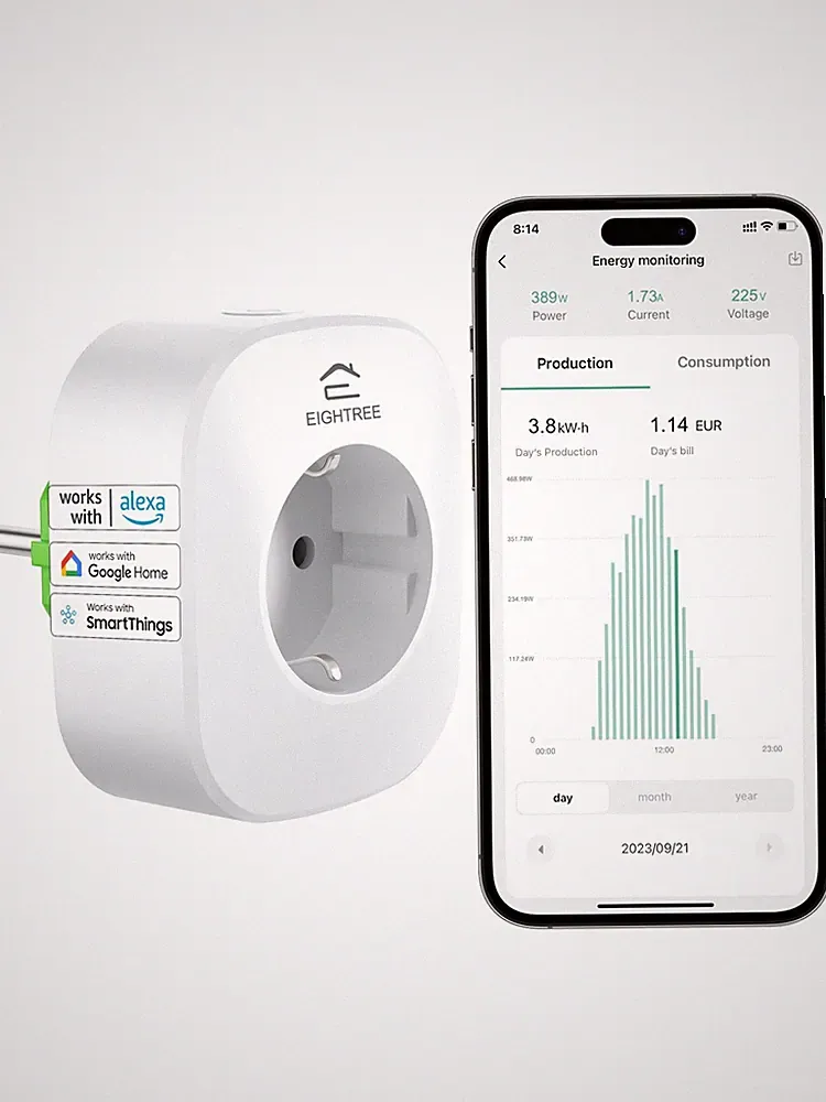 Smart WLAN Steckdose mit Strommessung EIGHTREE, Stromzähler für schwarz