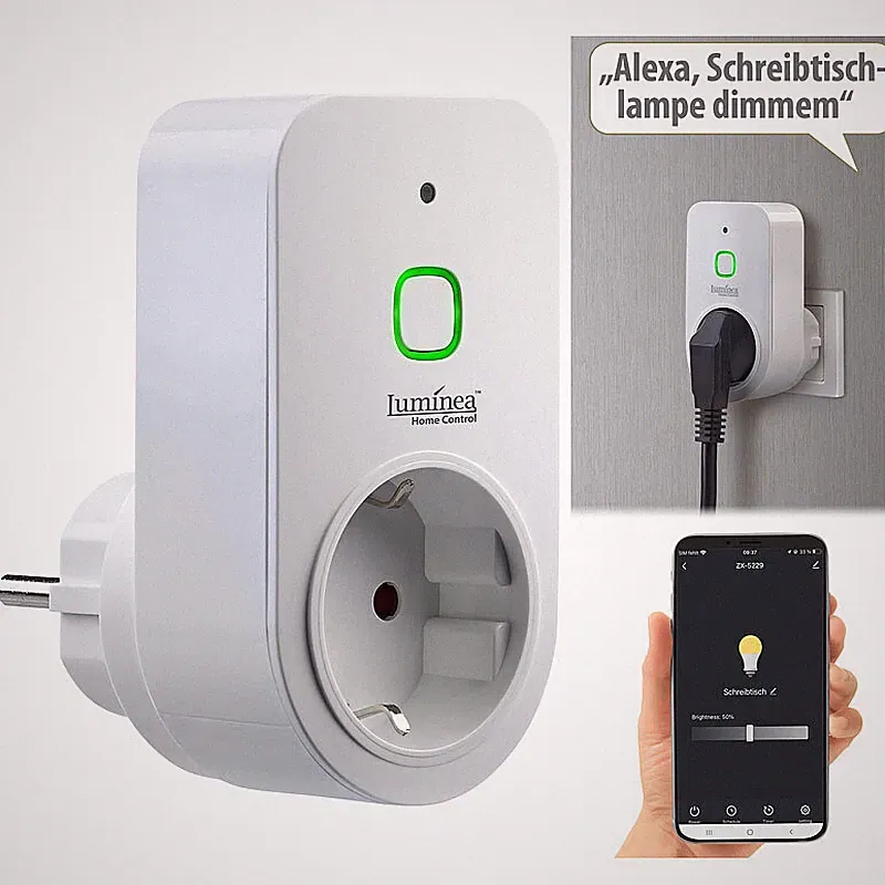 Smarte WLAN-Dimmer-Steckdose mit Phasenabschnittsdimmer bis 200 W, App