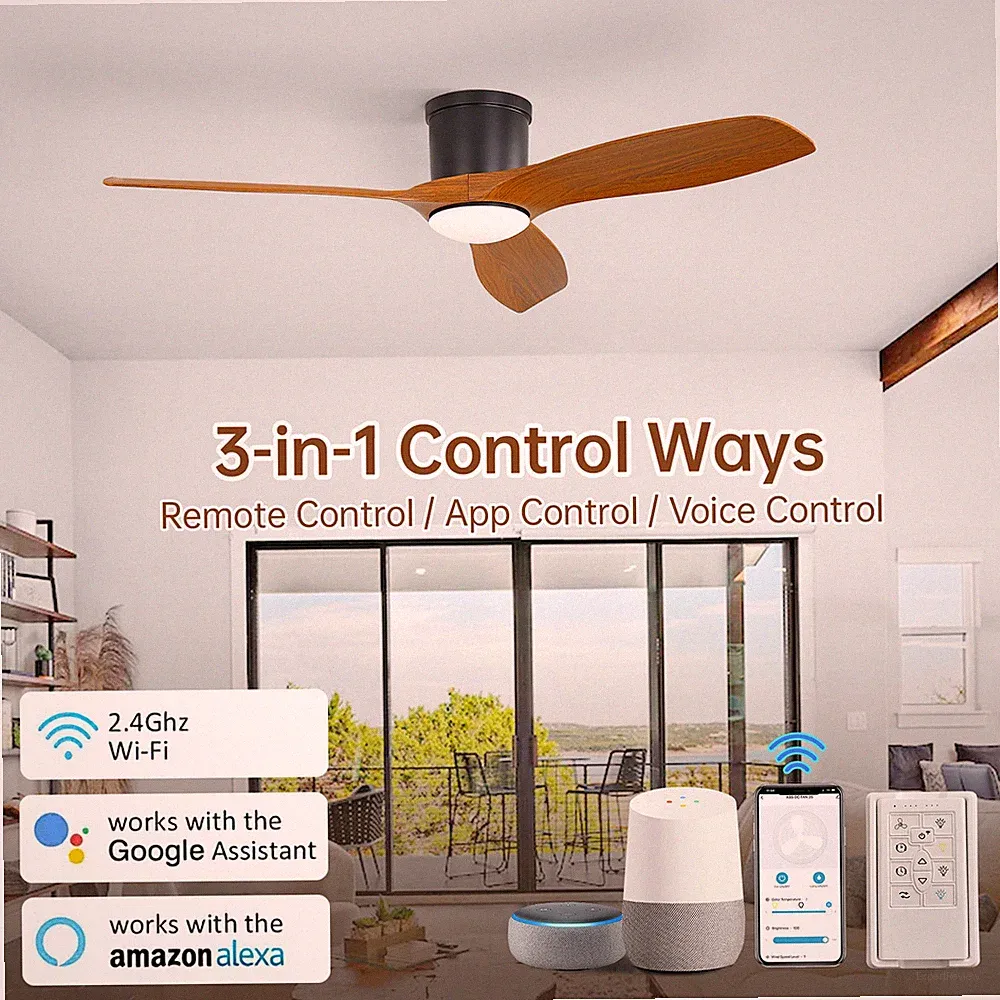 Smarter Flachbau-Deckenventilator mit LED-Set, App & Fernbedienung, Schlafzimmer