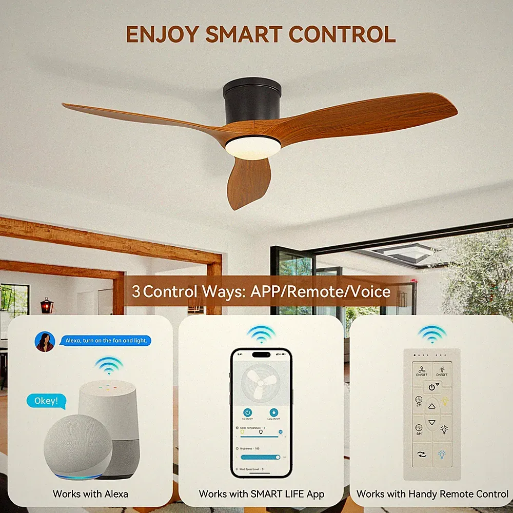 Smarter flacher Deckenventilator kompatibel mit Alexa & Google,App,Fernbedienung