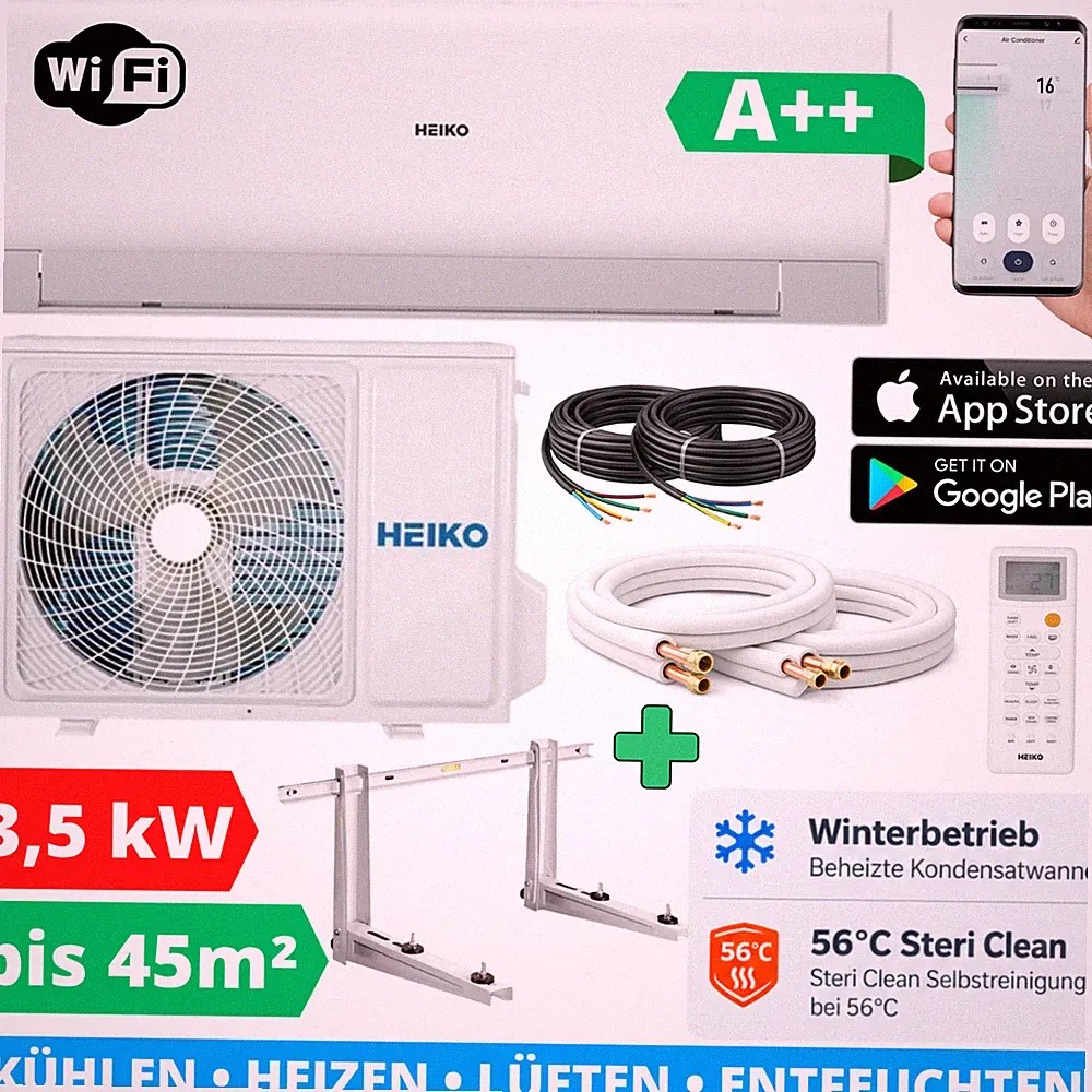 Split Klimaanlage 12000 BTU Komplettset Klimagerät Inverter A++ Heizen WLAN App