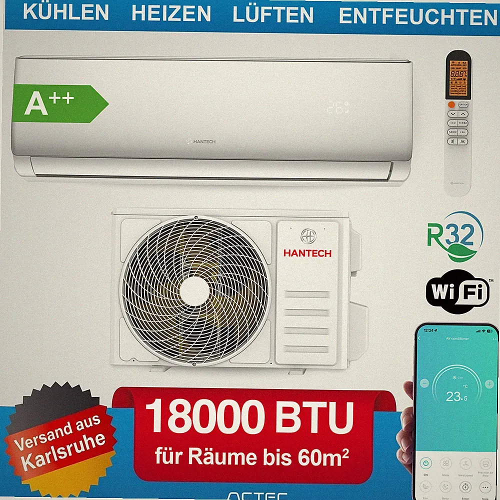 Split Klimaanlage 18000 BTU Klimagerät Inverter A++ Heizen WLAN HANTECH Elegant