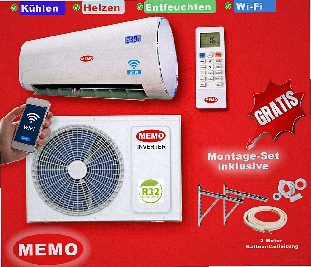 Split Klimaanlage Inverter 12000 BTU Klimagerät R32 3,5 kW A++ Wi-Fi 3m Leitung