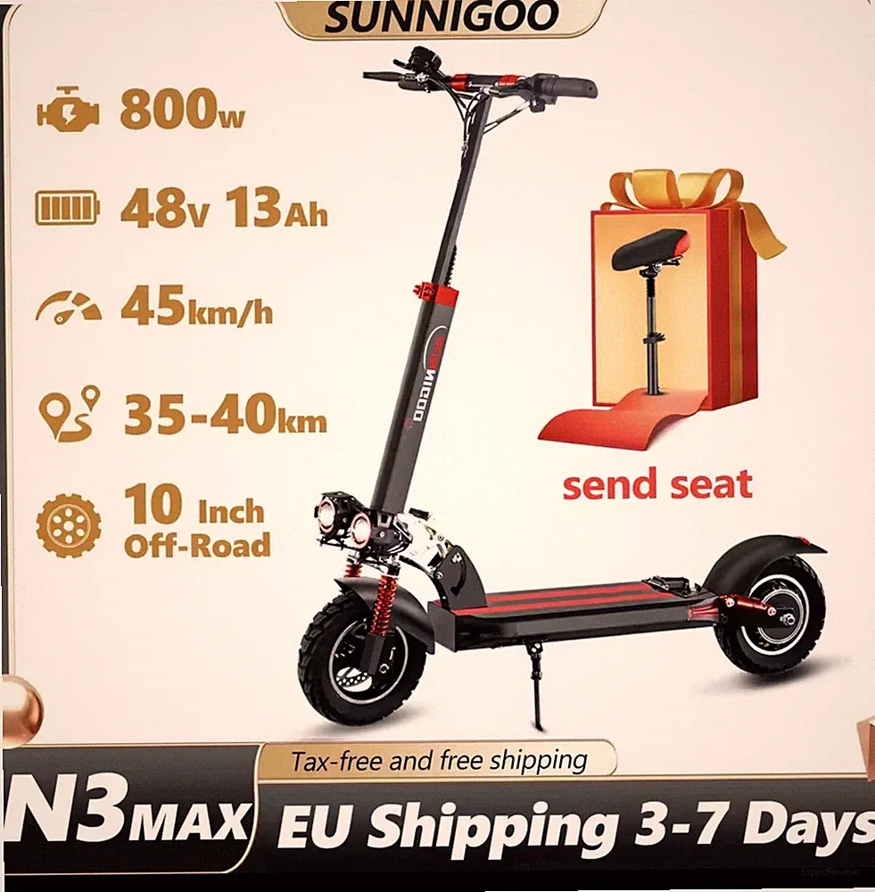 SUNNIGOO N3 MAX E-Scooter 800W 48V 13Ah 10 Zoll bis 45 km/h klappbar Sitz LED