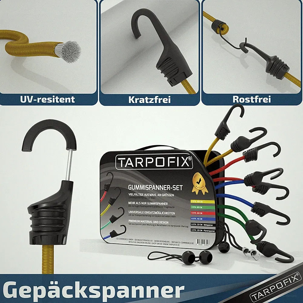 Tarpofix 24 Gepäckspanner mit Haken Gepäck Spanngummi Set 60 80 100 Fahrrad