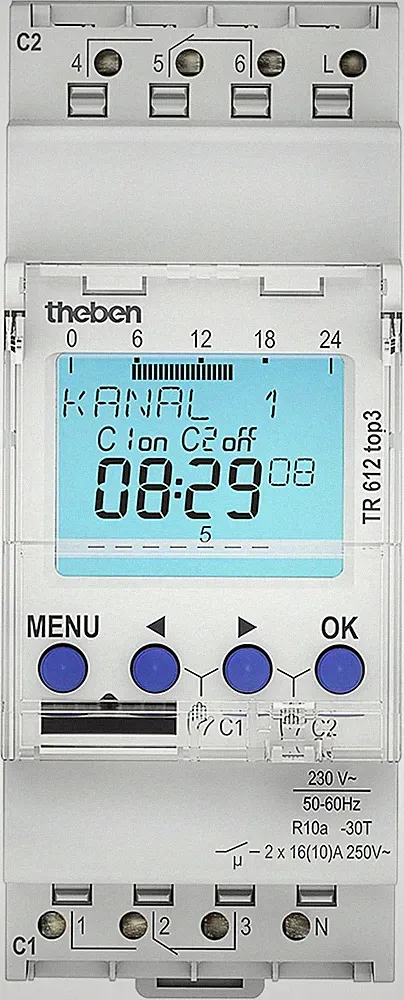 Theben Zeitschaltuhr TR 612 top3 digital 2-Kanal mit App-Programmierung, LED