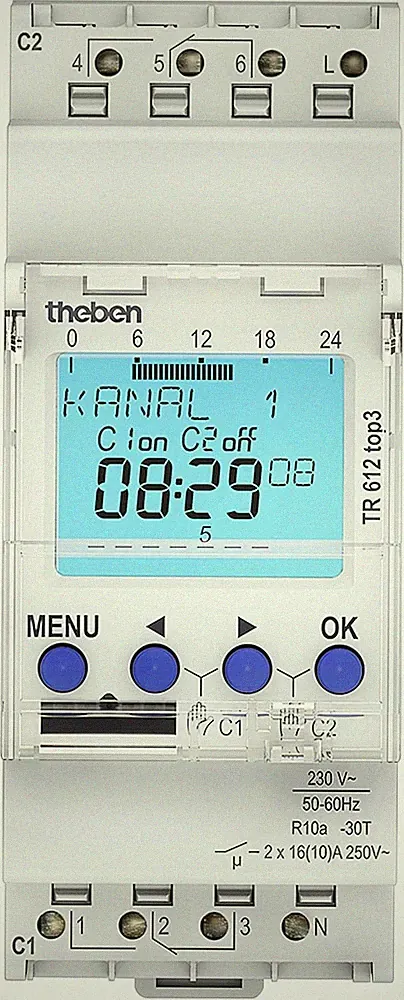 Theben Zeitschaltuhr TR 612 top3 digital 2-Kanal mit App-Programmierung, LED