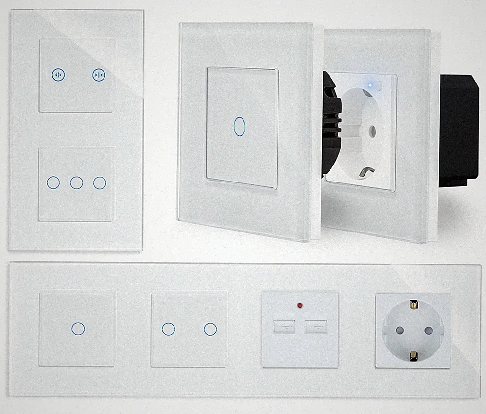 Touch Lichtschalter Steckdosen Wechselschalter Dimmer WiFi Glas Luxus-Time