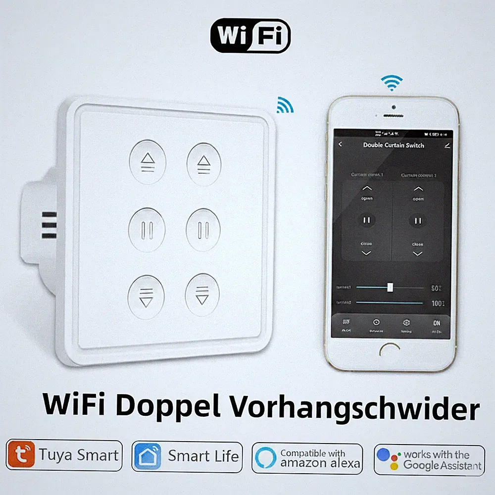 Tuya Smart Life EU WiFi Doppel-Vorhang-Schalter mit Sprachsteuerung