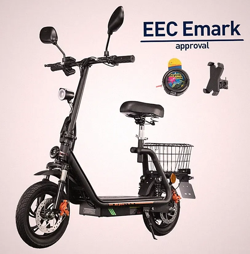 E-Scooter mit Sitz und Gepäckträger