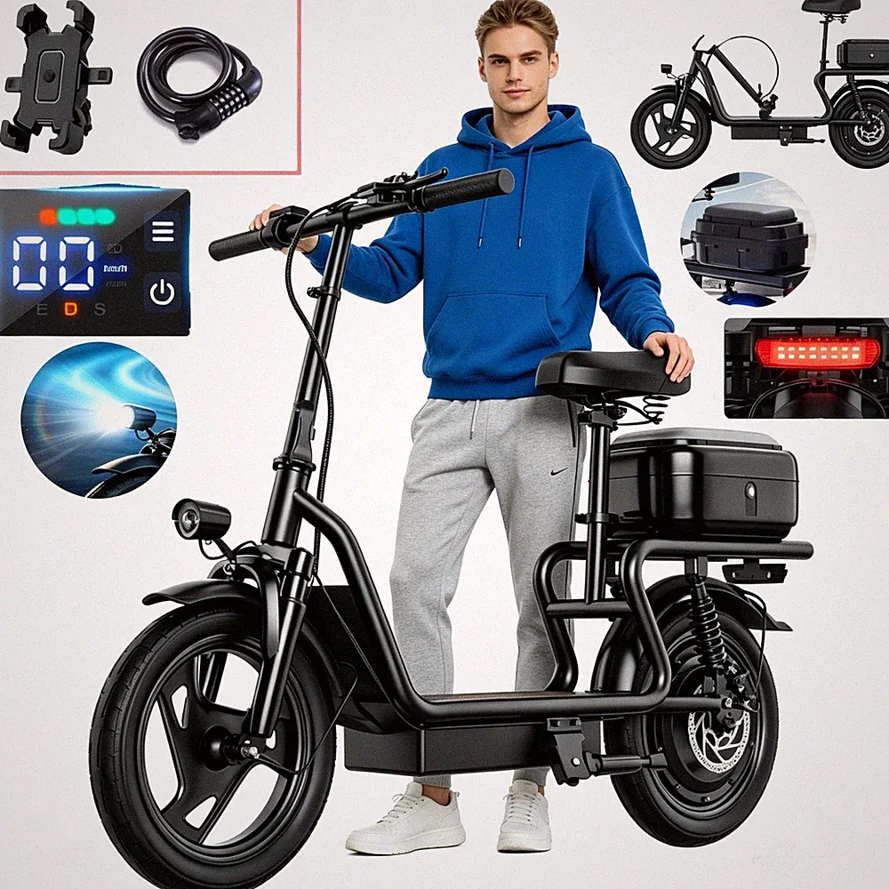 ZAZAWORK Klappbar Elektroroller 48V15AH 14'' Electric Scooter mit Korb E-Scooter